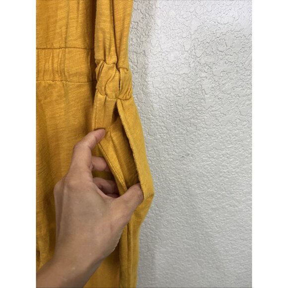 Three Bird Nest Jumpsuit Womens XL Mustard Lounge Jogger Tie Waist Sleeveless - Picture 4 of 8